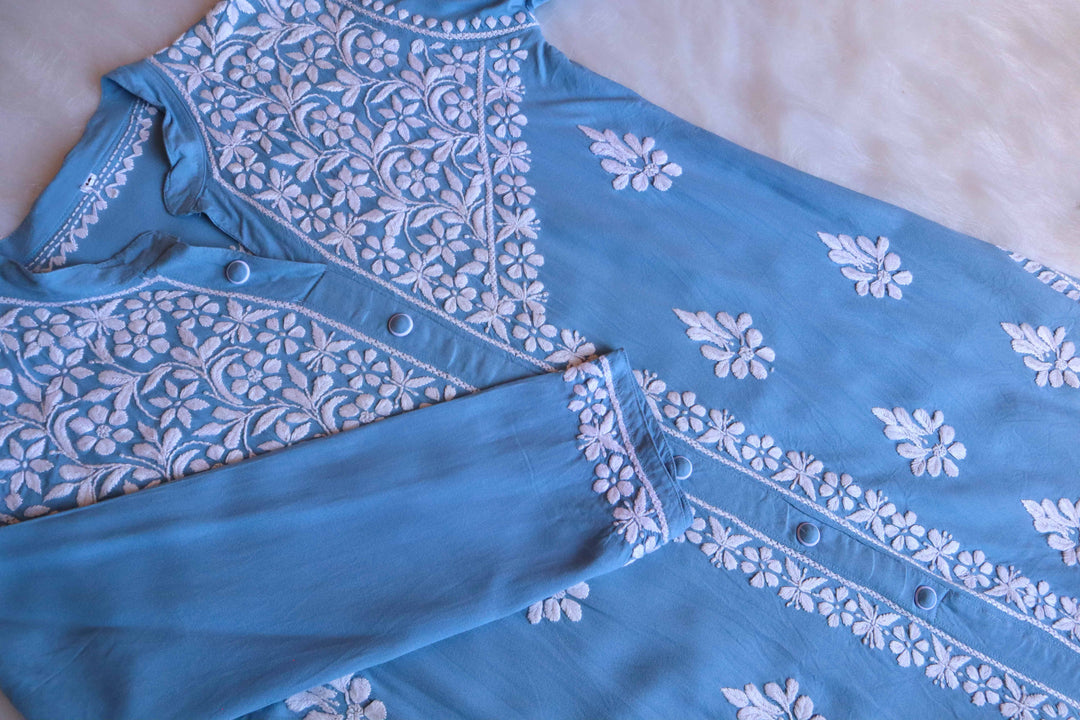 Hayaa Ice Blue Rayon Coord set