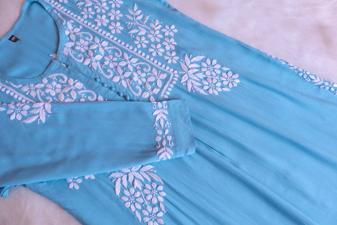 Maahi Sky Blue Long Rayon Kurta