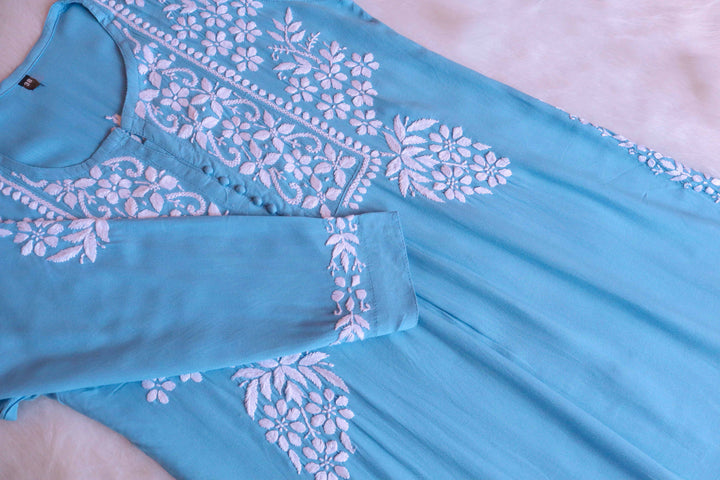 Maahi Sky Blue Long Rayon Kurta