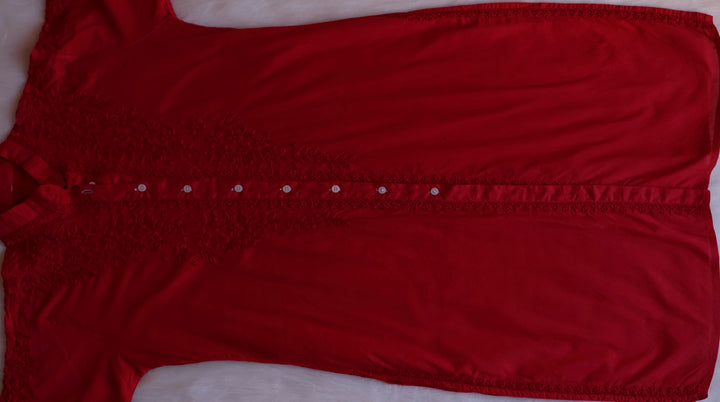 Nazakat Maroon Pure Cotton Kurta Set - Noor Chikankari