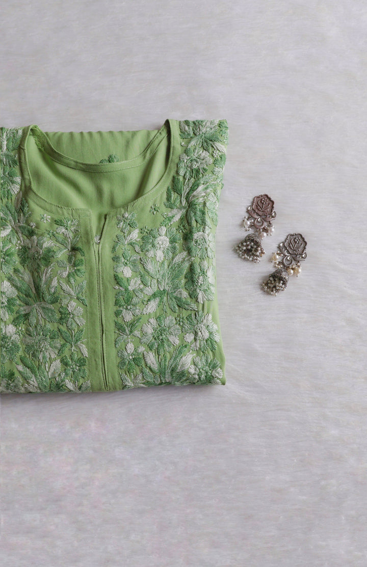 Nuresa Green Ombre Thread Long Rayon Kurta