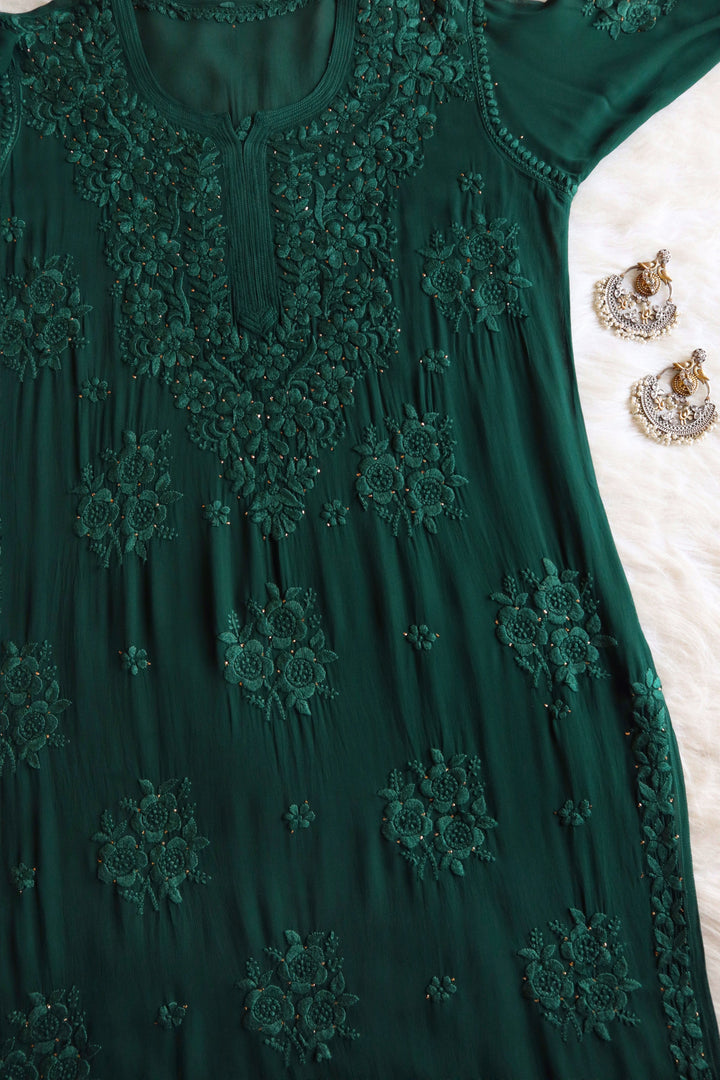 Hoor Emerald Green Viscose Georgette Kurta