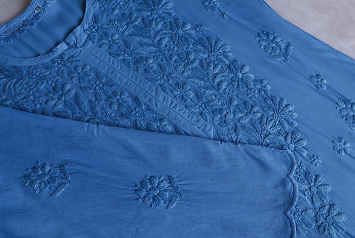 Alishba Ice Blue Scalloped Rayon set