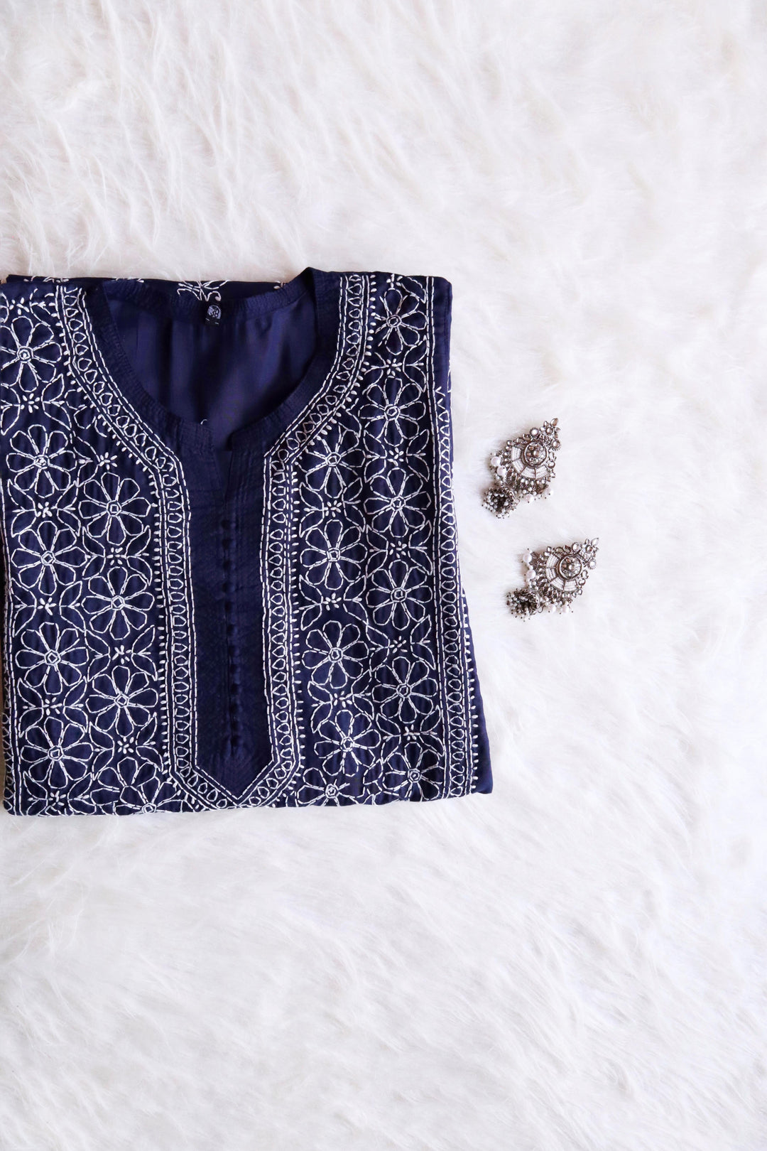 Zahrah Navy Blue Cotton Mulmul long kurta