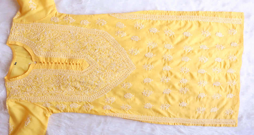 Zahrah Yellow Cotton Mulmul long kurta