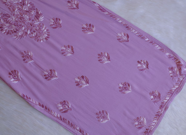 Nuresa Dusty Lavender Ombre Thread Long Rayon Kurta - Noor Chikankari