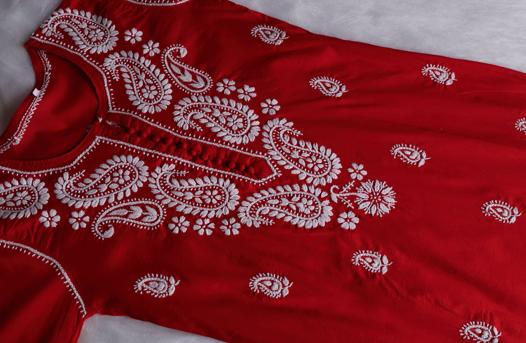 Red & White Cotton Kurta