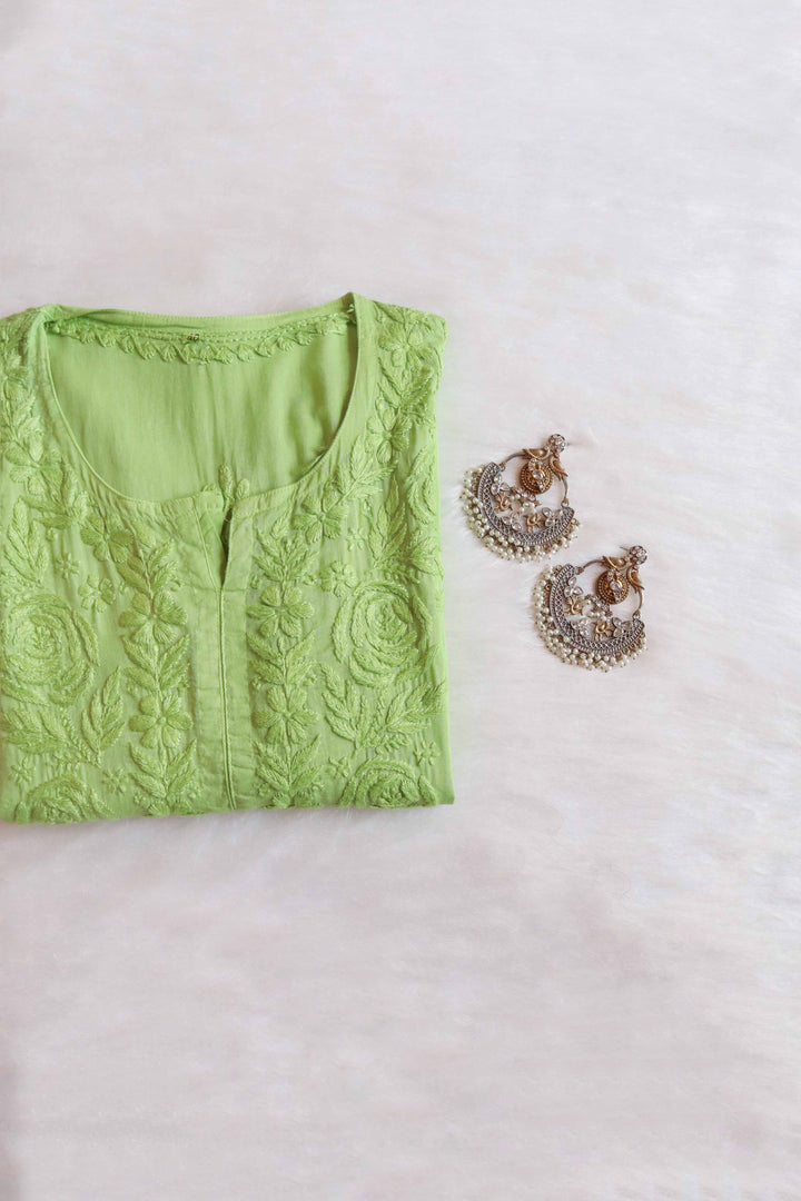 Noura Lime Green Pure Mulmul Kurta