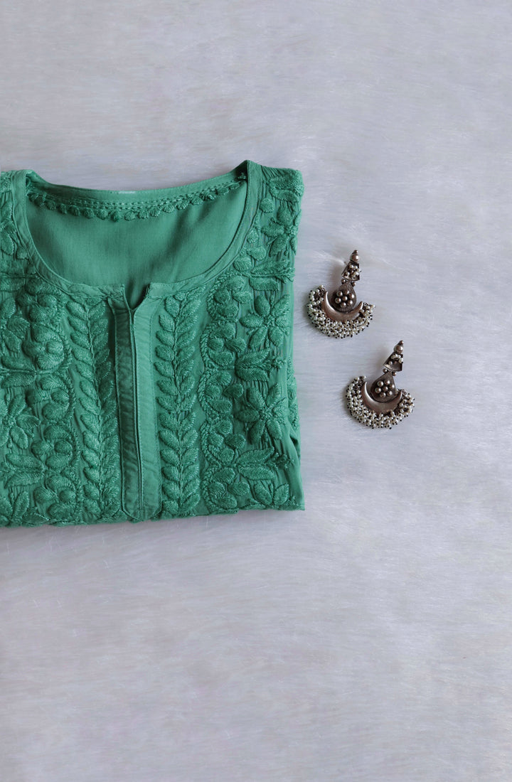 Sarah Sage Green Modal short top - Noor Chikankari