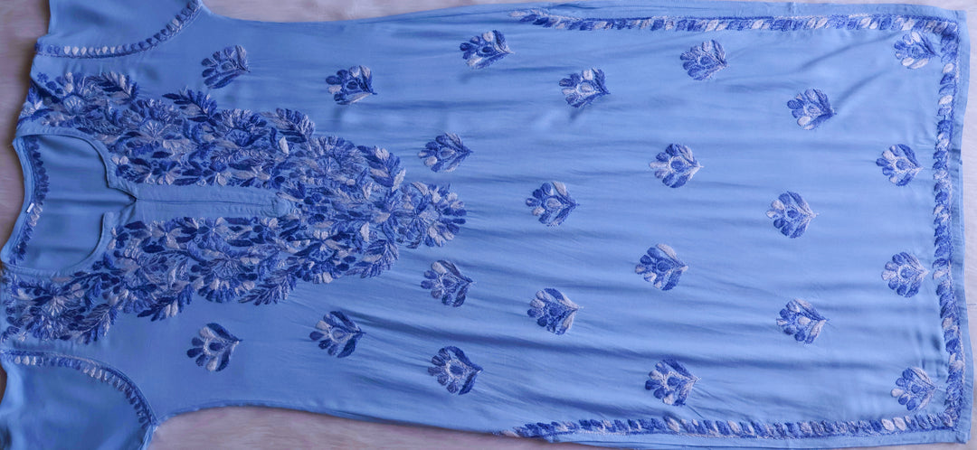 Nuresa Ice Blue Ombre Thread Long Rayon Kurta