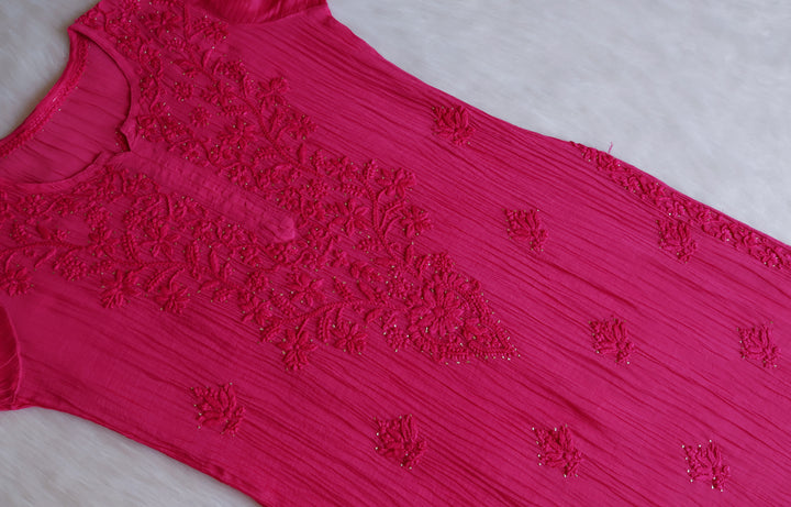 Naqsh Deep Pink Pure Chanderi Mulmul Set