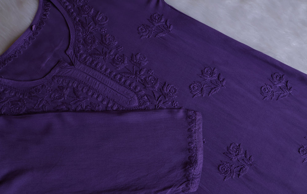 Gul Dusty Purple Short Rayon Kurta - Noor Chikankari