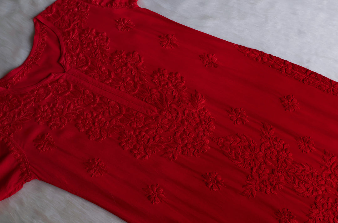 Sarah Red Long Ombre Rayon Kurta