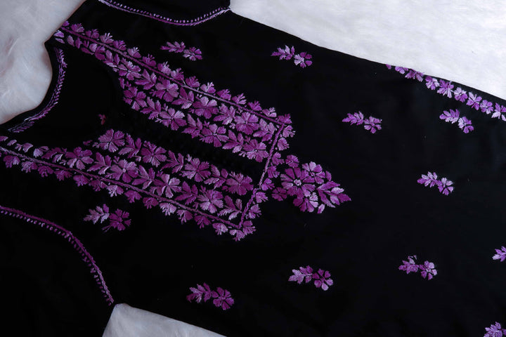 Gul-e-Jahaan Black & Deep Purple Cotton Kurta