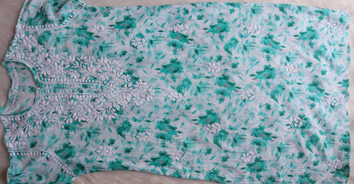 Abhira Mint Green Mulmul Long Kurta
