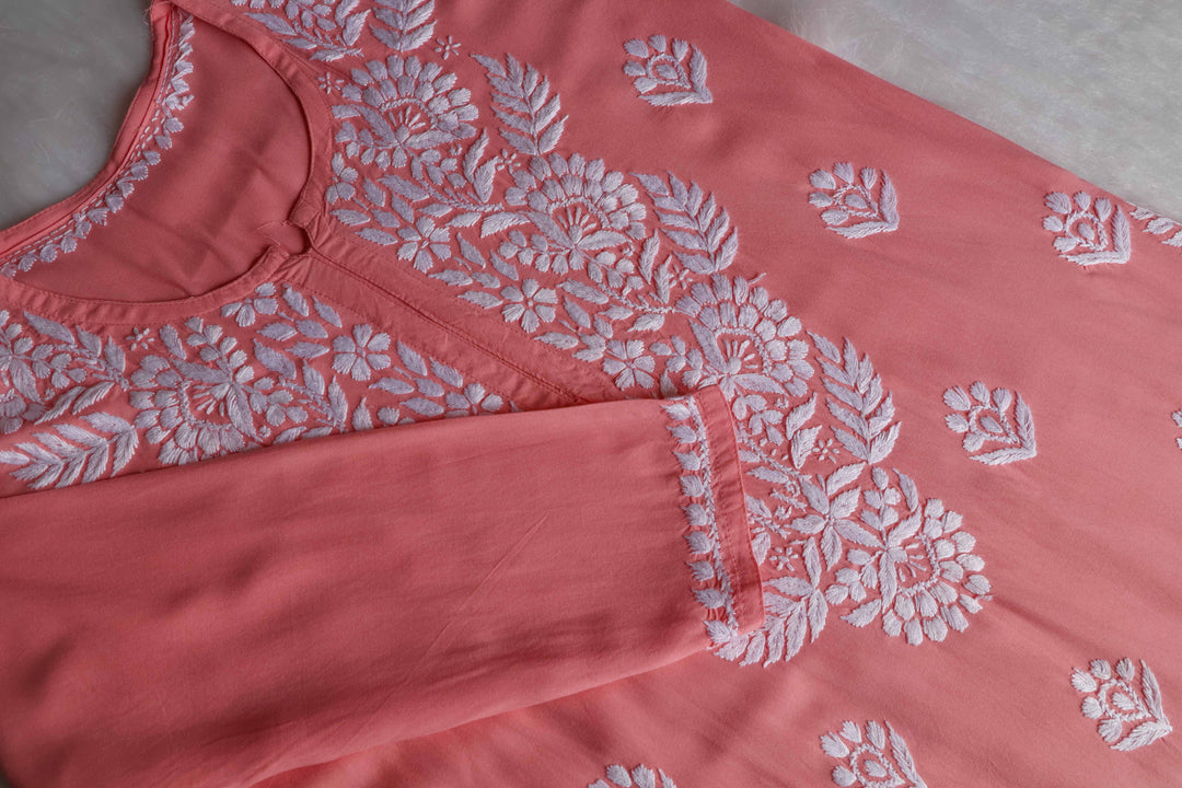 Raaha Pastel Peach Long Rayon kurta