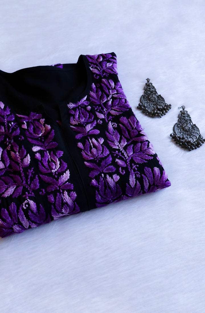 Sanam Black & Deep Purple Ombre Long Rayon Kurta