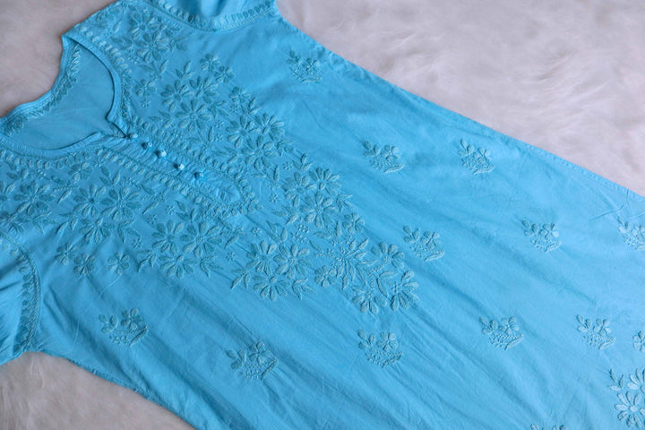 Aafia Sky Blue Long Cotton kurta