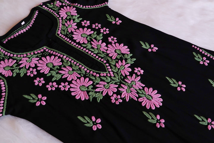 Laiba Black & Baby Pink Rayon Kurta Set