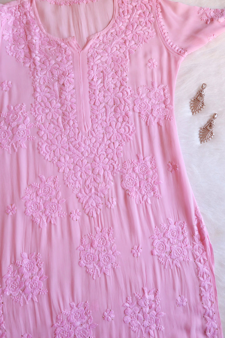 Hoor Baby Pink Viscose Georgette Kurta