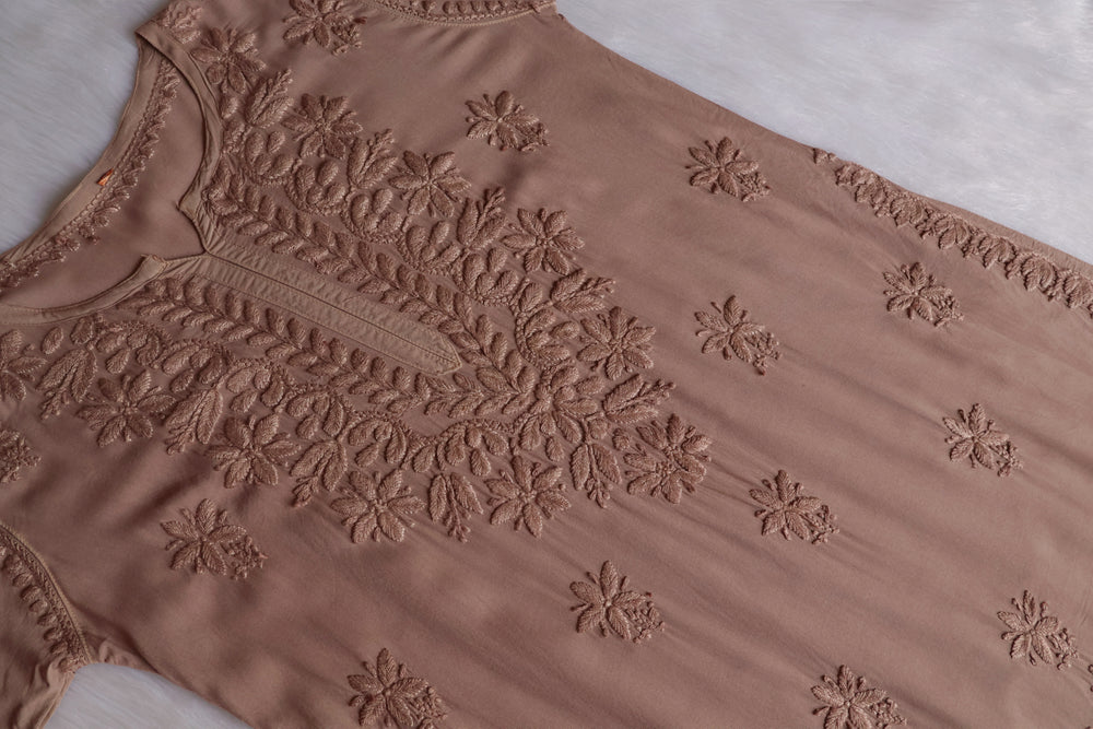 Sarah Rose Brown Modal short top - Noor Chikankari