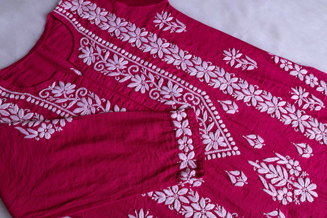 Alizah Deep Pink Linen Chanderi Mukaish Kurta