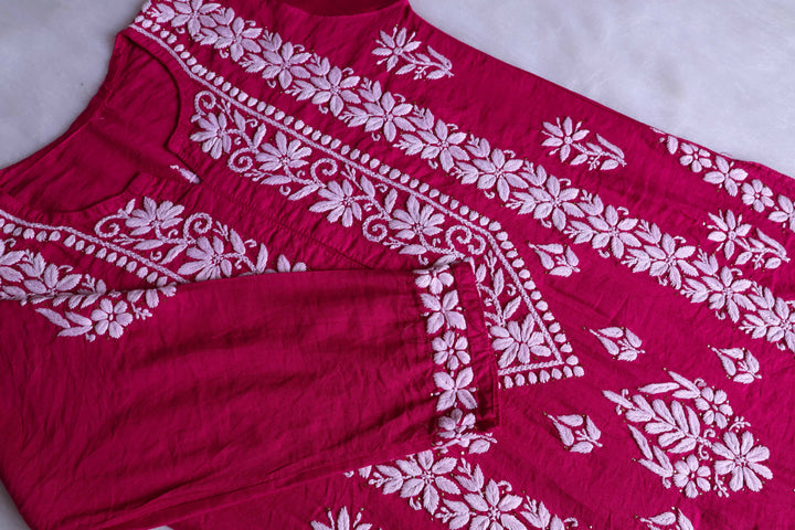 Alizah Deep Pink Linen Chanderi Mukaish Kurta