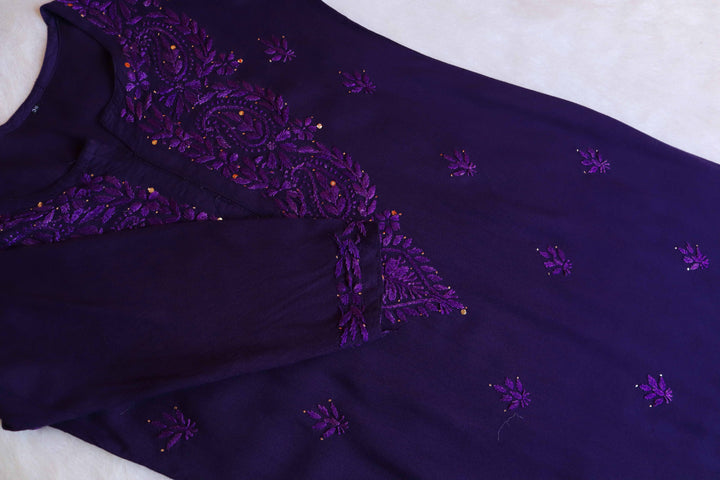 Purple 2 piece Rayon Mukaish set