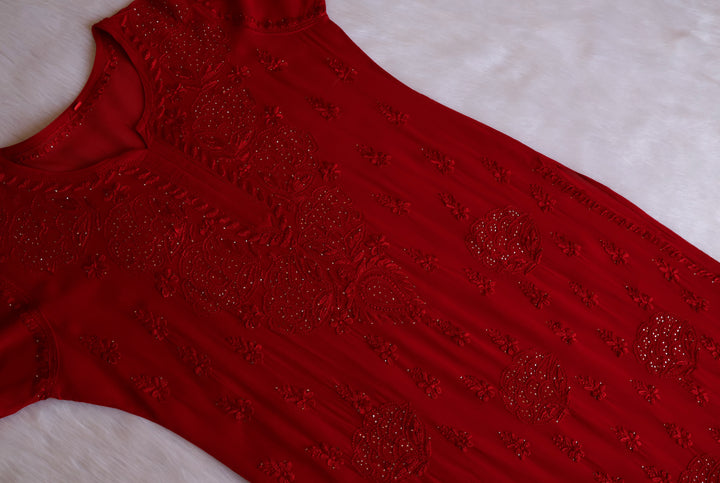 Hanaa Deep Red Viscose Georgette Kurta