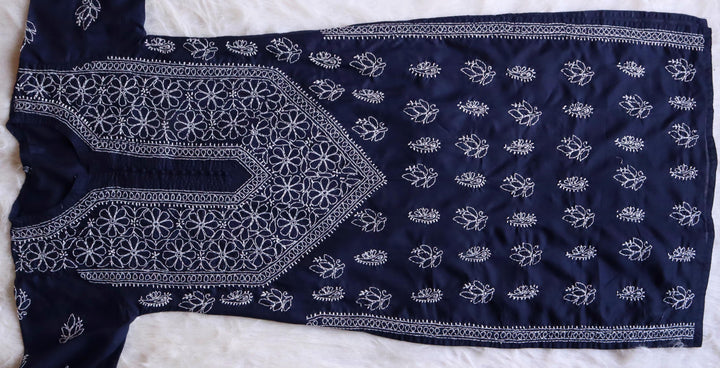 Zahrah Navy Blue Cotton Mulmul long kurta