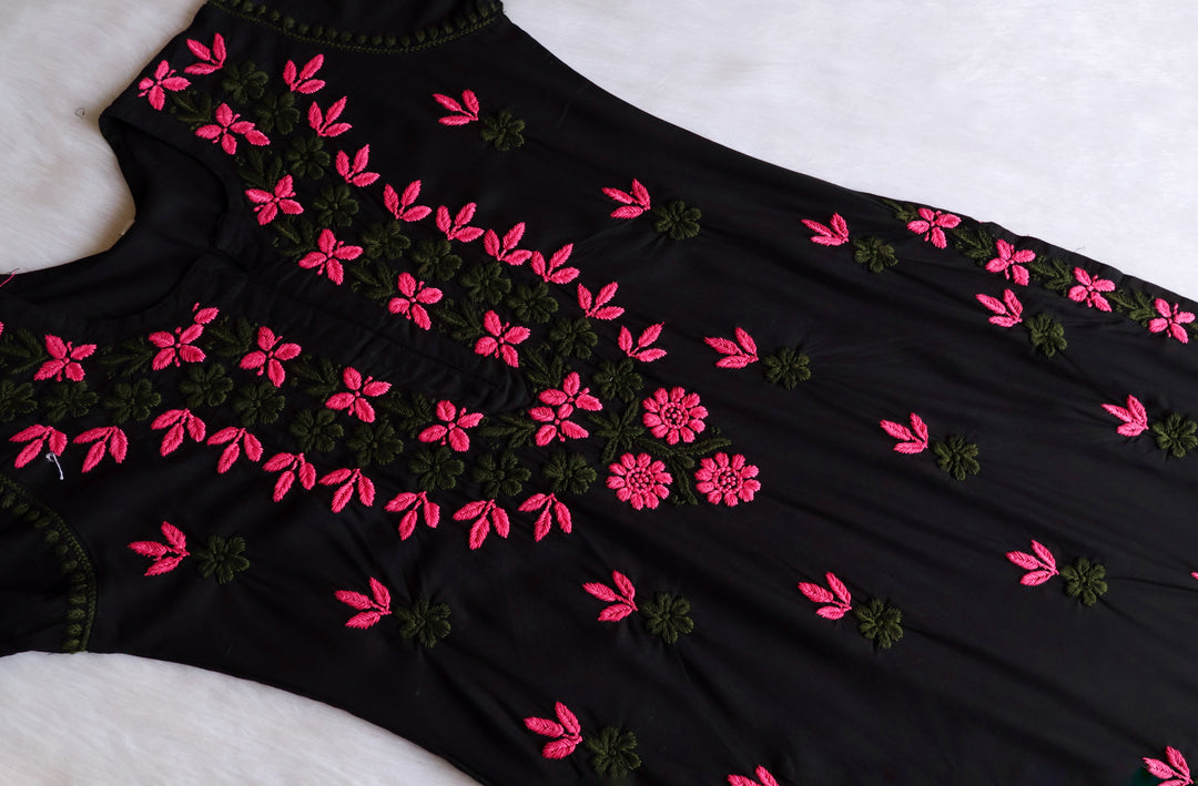 Gulbahaar Black, Pink & Olive Rayon Kurta Set