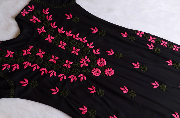 Gulbahaar Black, Pink & Olive Rayon Kurta Set