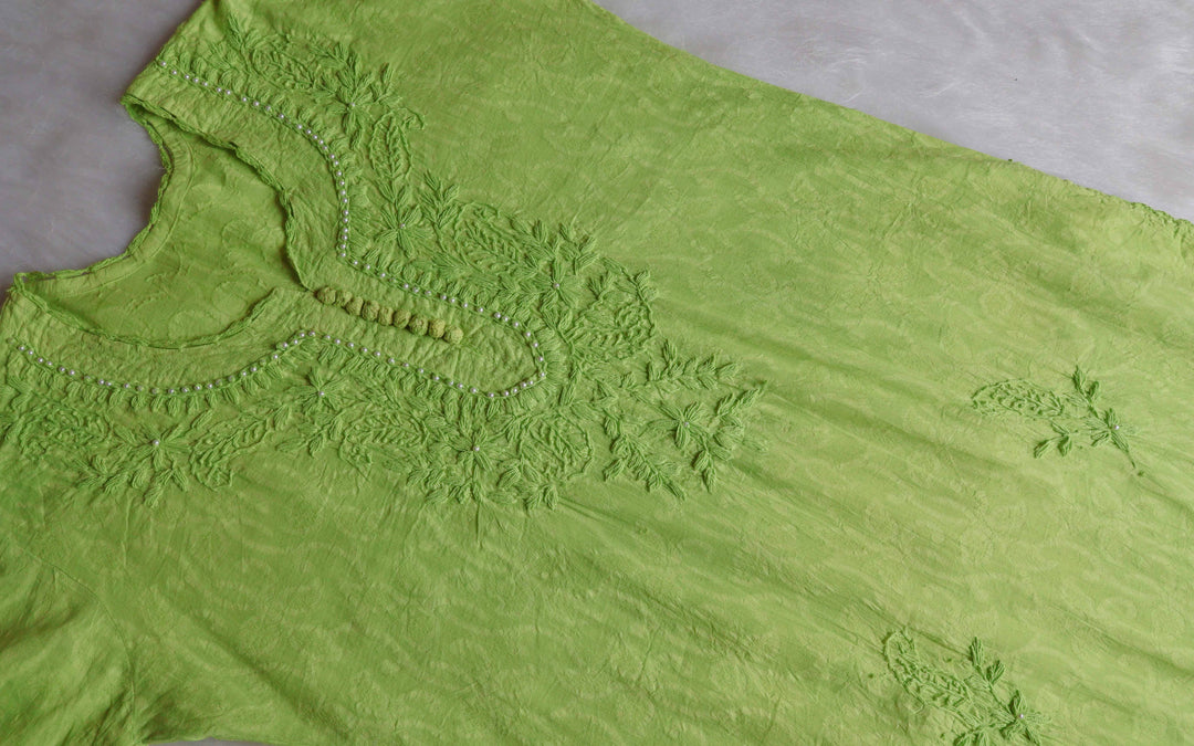 Green Long Jacquard Pearl Cotton kurta