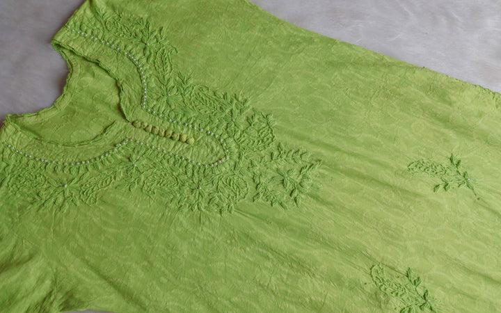 Green Long Jacquard Pearl Cotton kurta