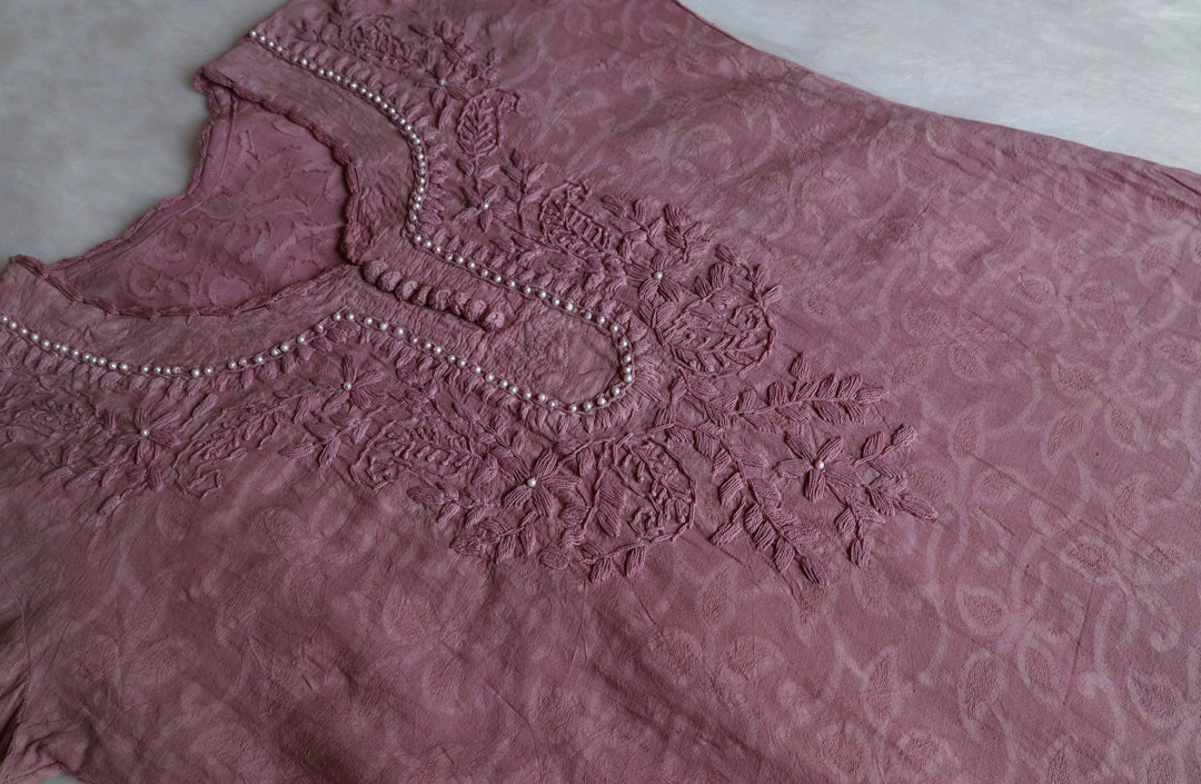 Dusty Purple Long Jacquard Pearl Cotton kurta