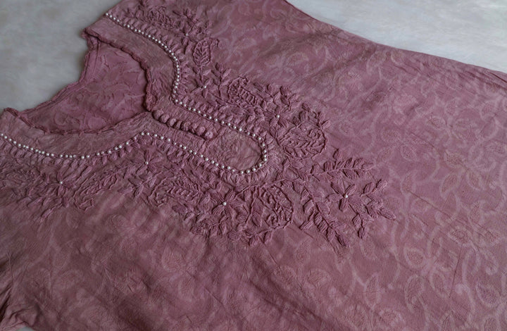 Dusty Purple Long Jacquard Pearl Cotton kurta