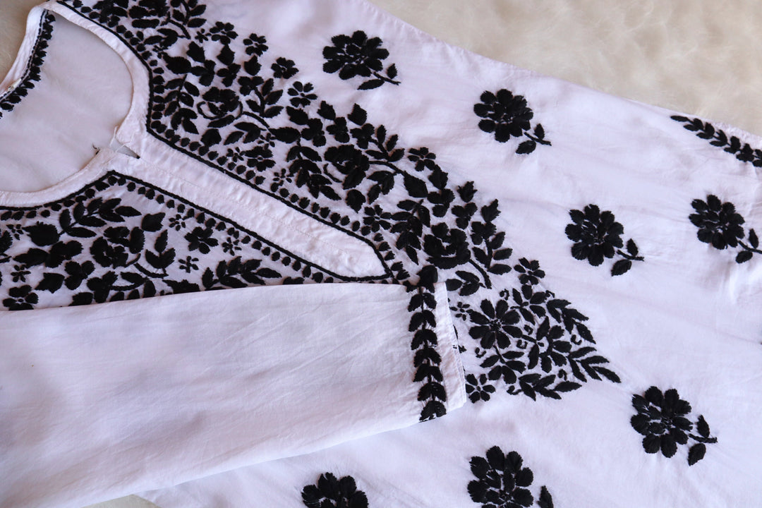 Haya White & Black Cotton Kurta Pant set