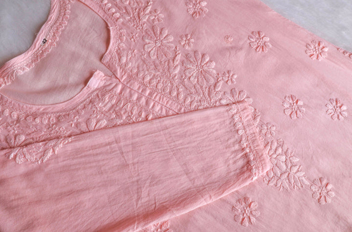 Nazakat Peach Cotton short kurta
