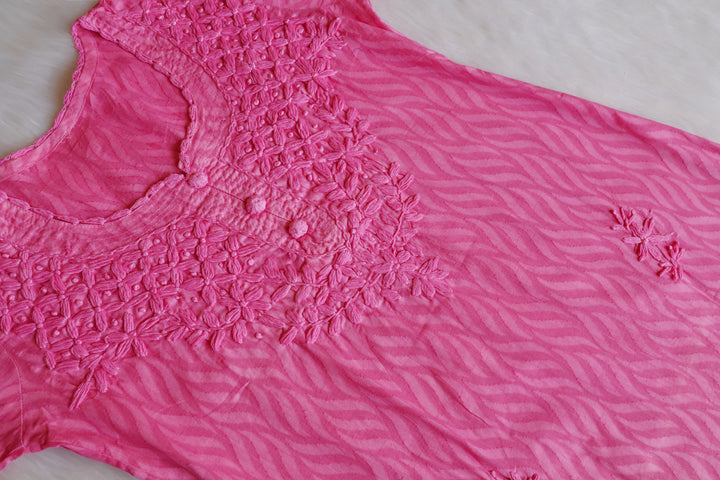 Zaina Baby Pink Short Jacquard Cotton kurta
