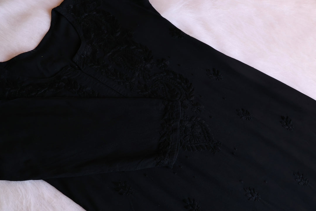 Laila Black Rayon 3 Piece Set - Noor Chikankari