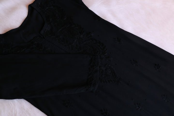 Laila Black Rayon 3 Piece Set - Noor Chikankari