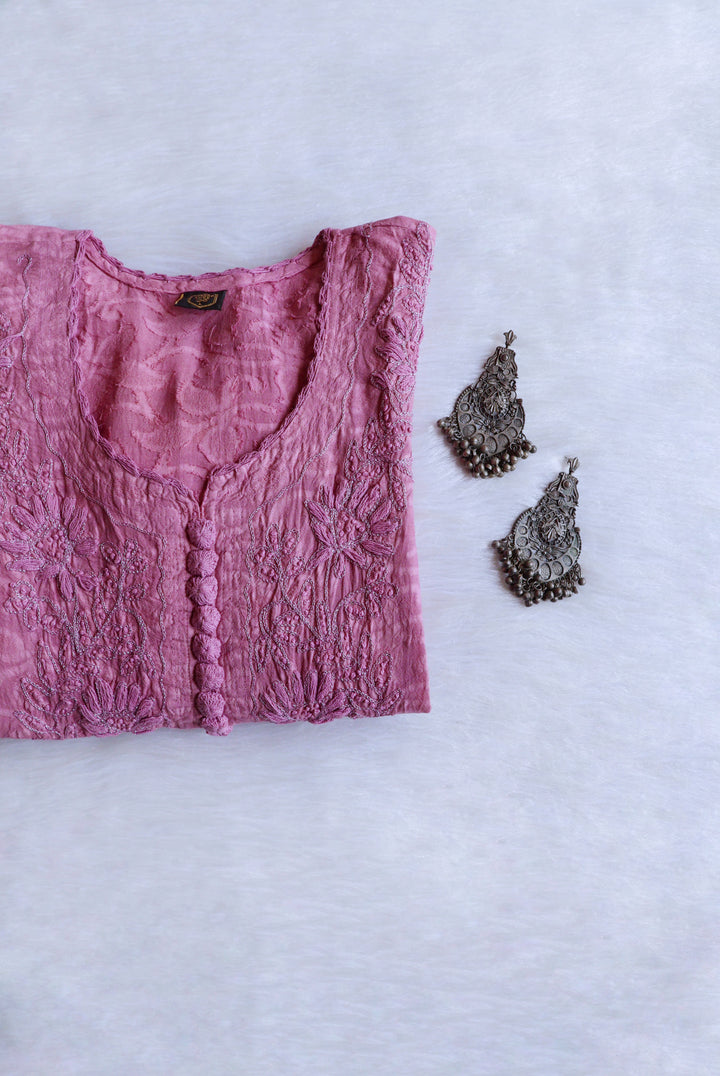 Dusty Purple Long Jacquard Cotton kurta