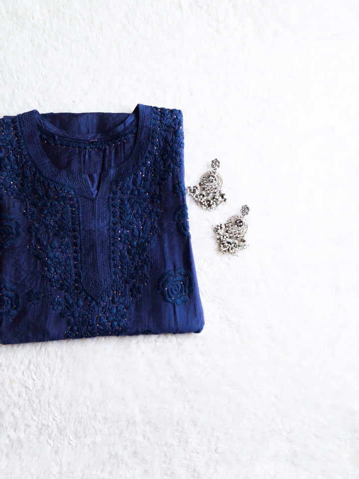 Hoor Royal Blue Pure Chanderi Kurta