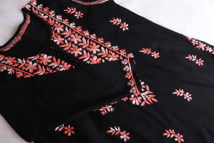Gul-e-Jahaan Black & Peach Cotton Kurta