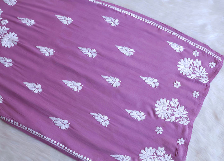 Duaa Lavender Long Rayon kurta - Noor Chikankari