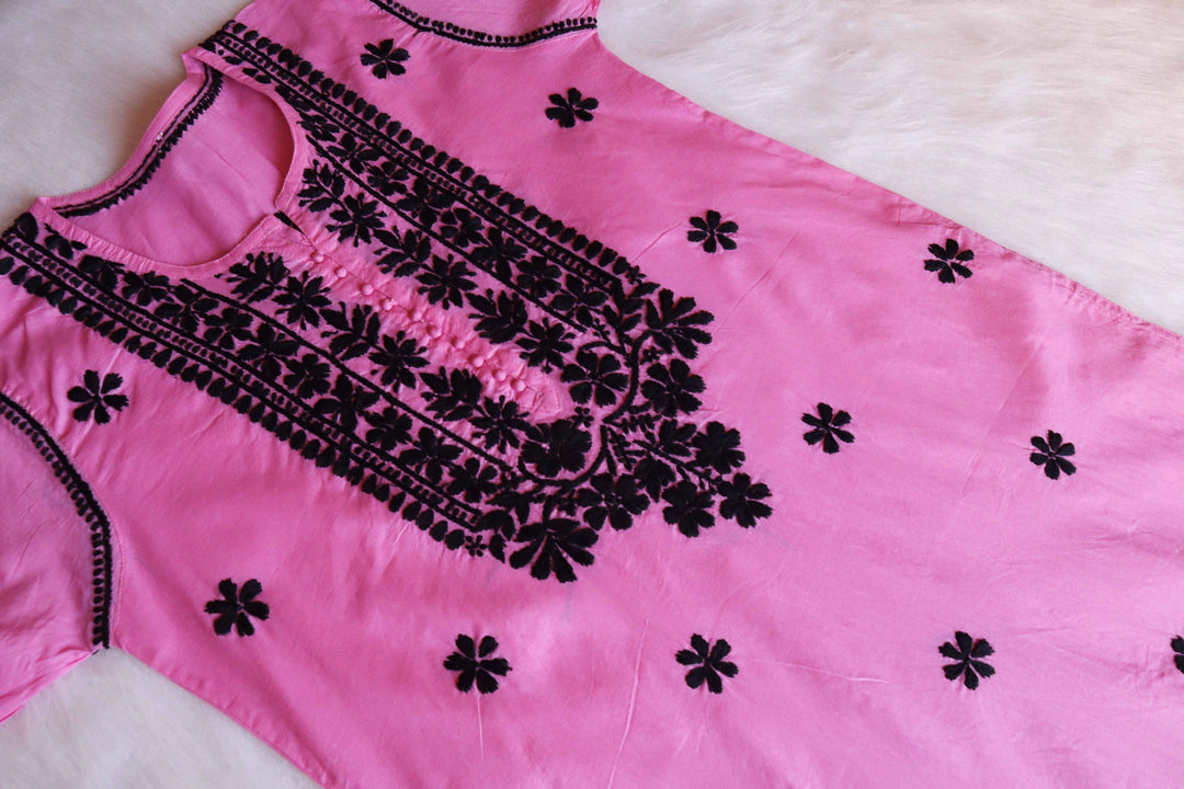 Tara Baby Pink & Black Cotton Kurta