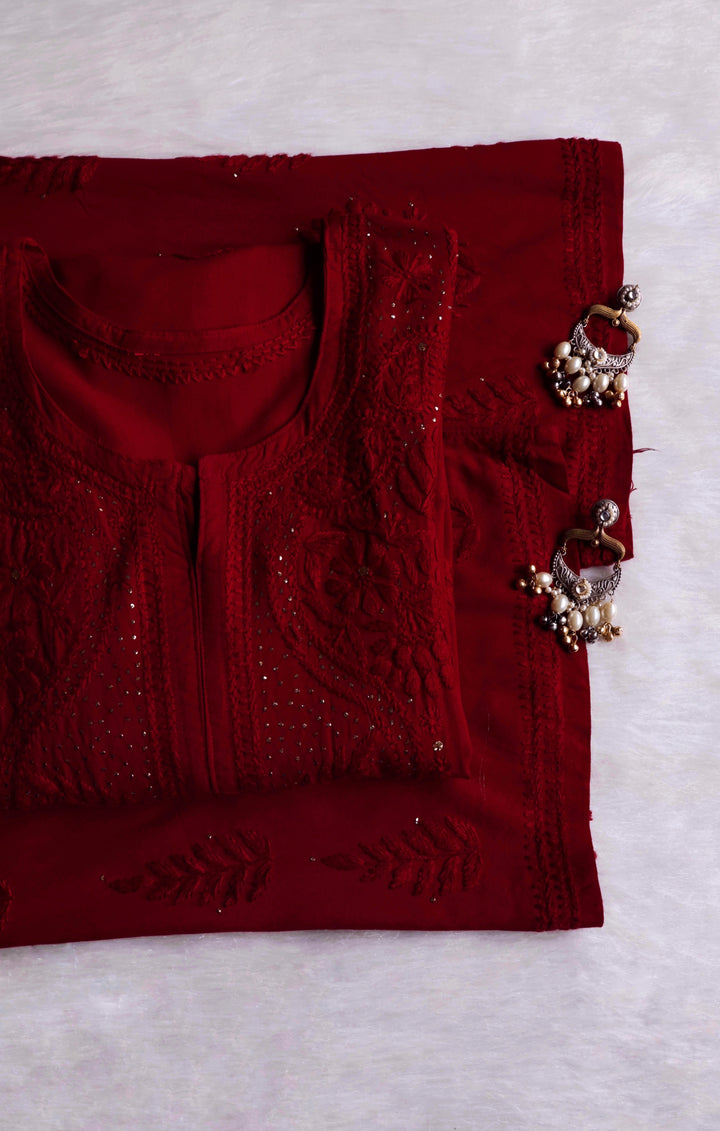 Naida Maroon 2 piece Rayon Mukaish set