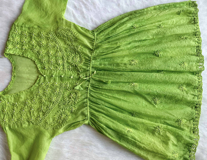 Daania Lime Green Kota Pearl short Frock