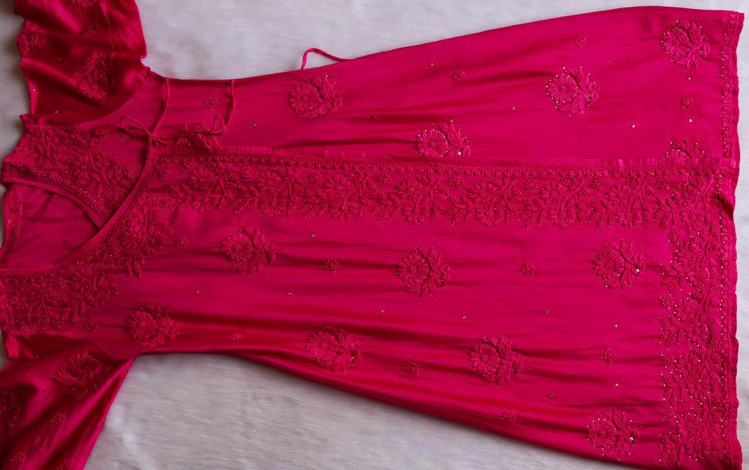 Noor Deep Pink Pure Chanderi Silk Angarakha