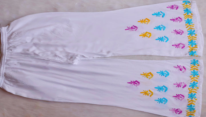 Anah White & Blue Purple Rayon Kurta Pant set